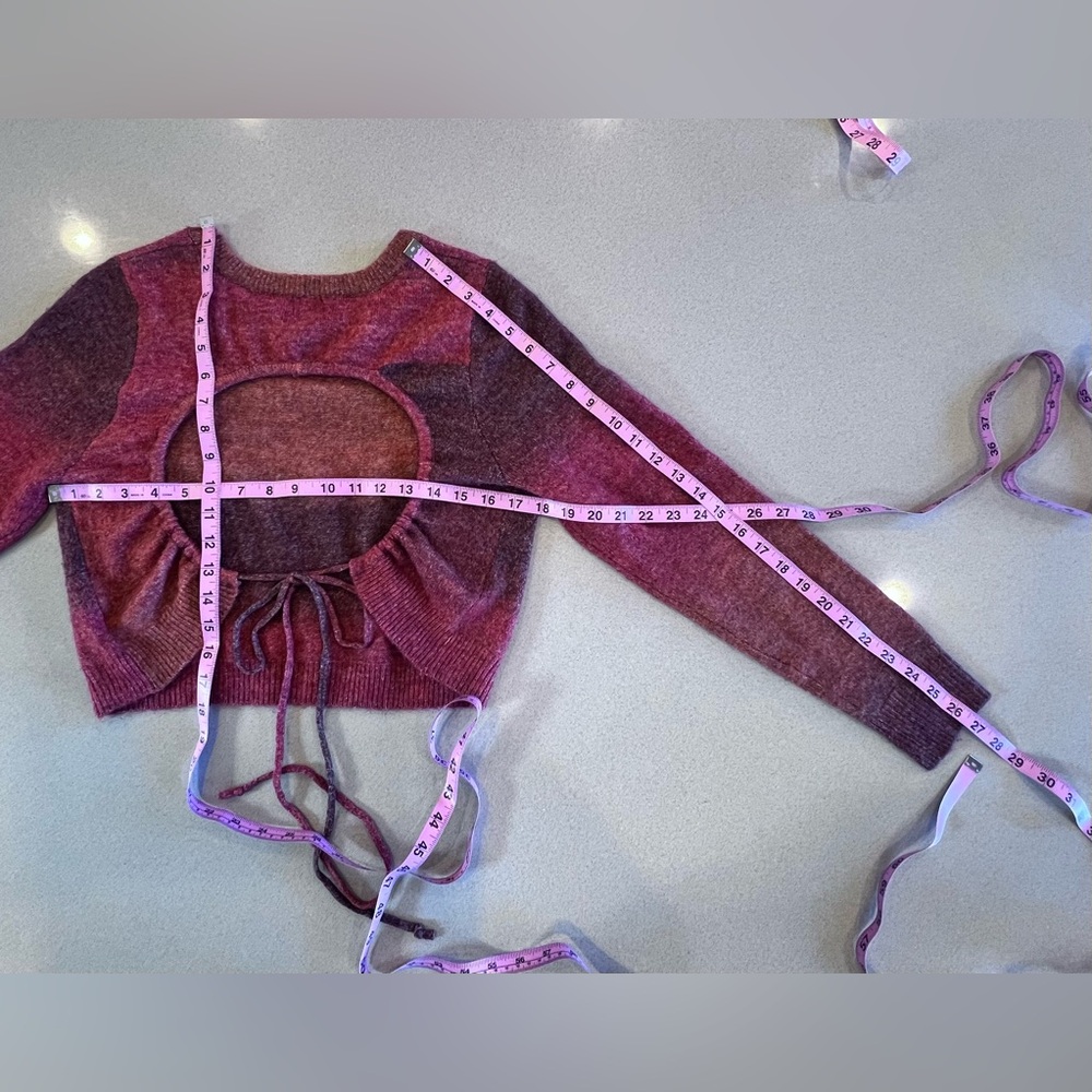 COTTON:ON Acryl/Wool/Polye Rusty Brown Cropped Open Tie Back Sweater Sz Large - Picture 5 of 9